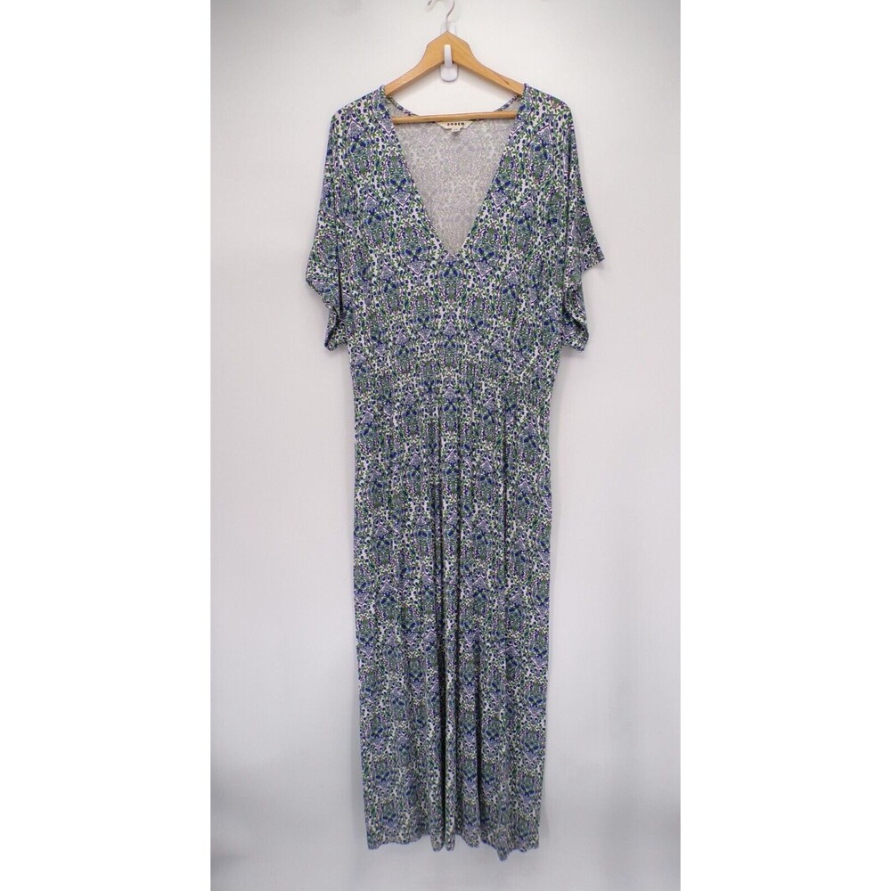 Boden Smocked Waist Jersey Maxi Dress Linseed Vine Terrace Print Size US 14R - Picture 1 of 4